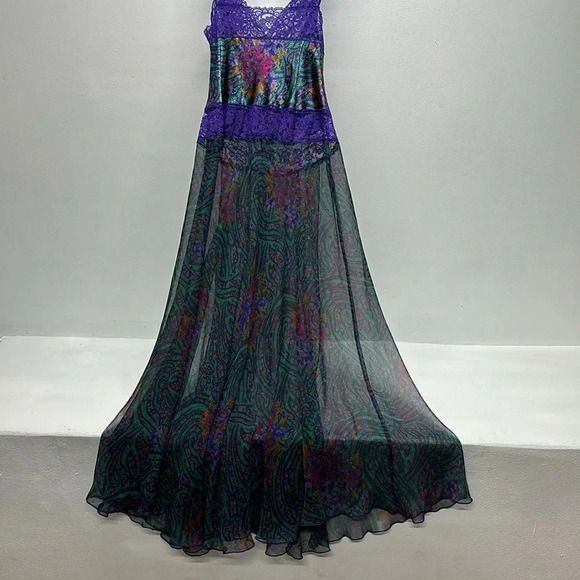 Victoria's Secret Maxi Long Dress Chemise Satin Sheer Mardi Gras Lace Purple L - Picture 7 of 10